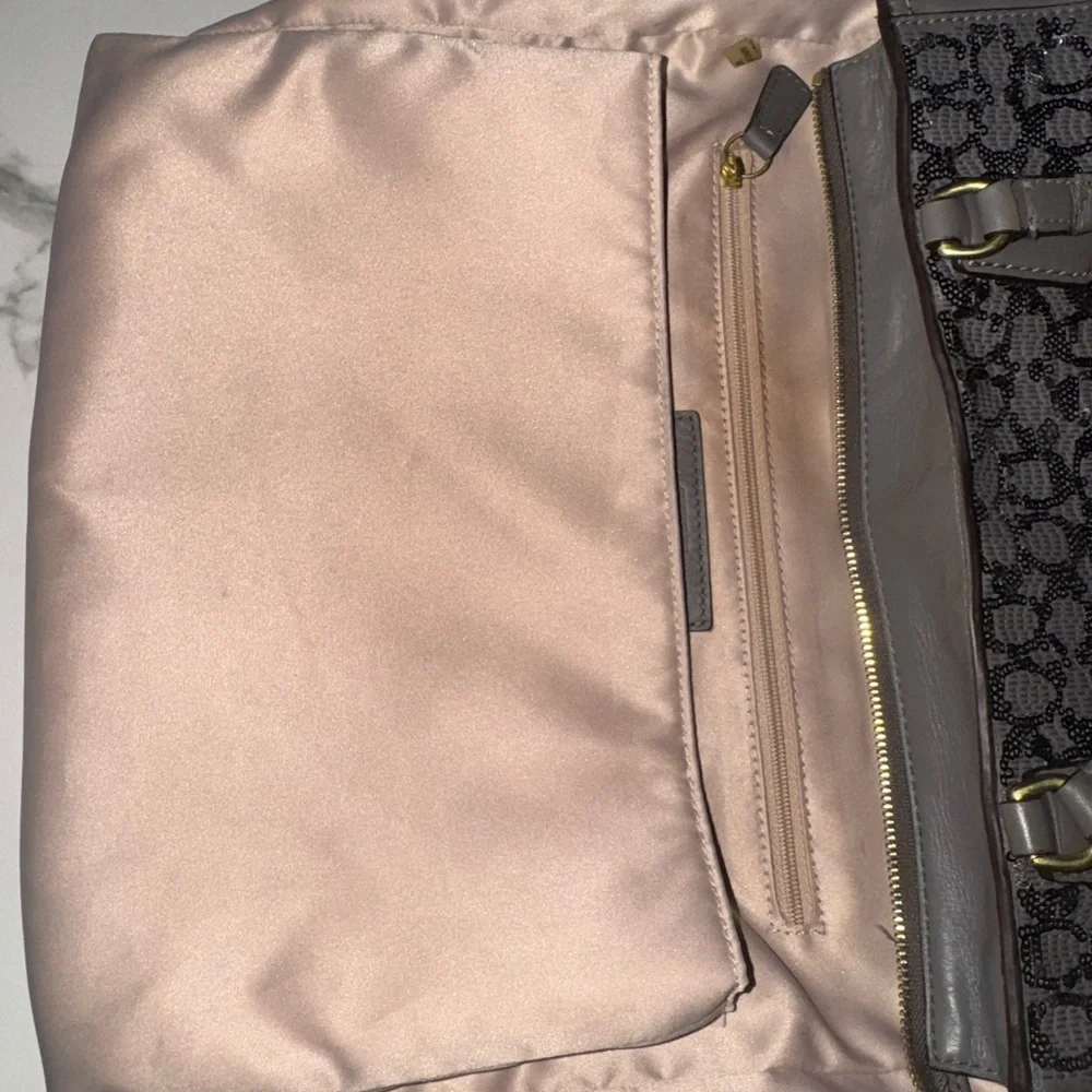 Coach Charcoal Gray Sequin 2-Way Leather Tote Bag